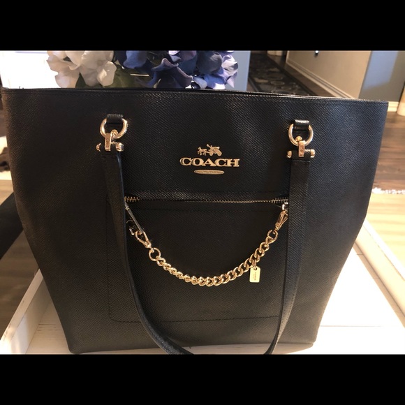 Coach Handbags - Black leather Coach tote with gold accents